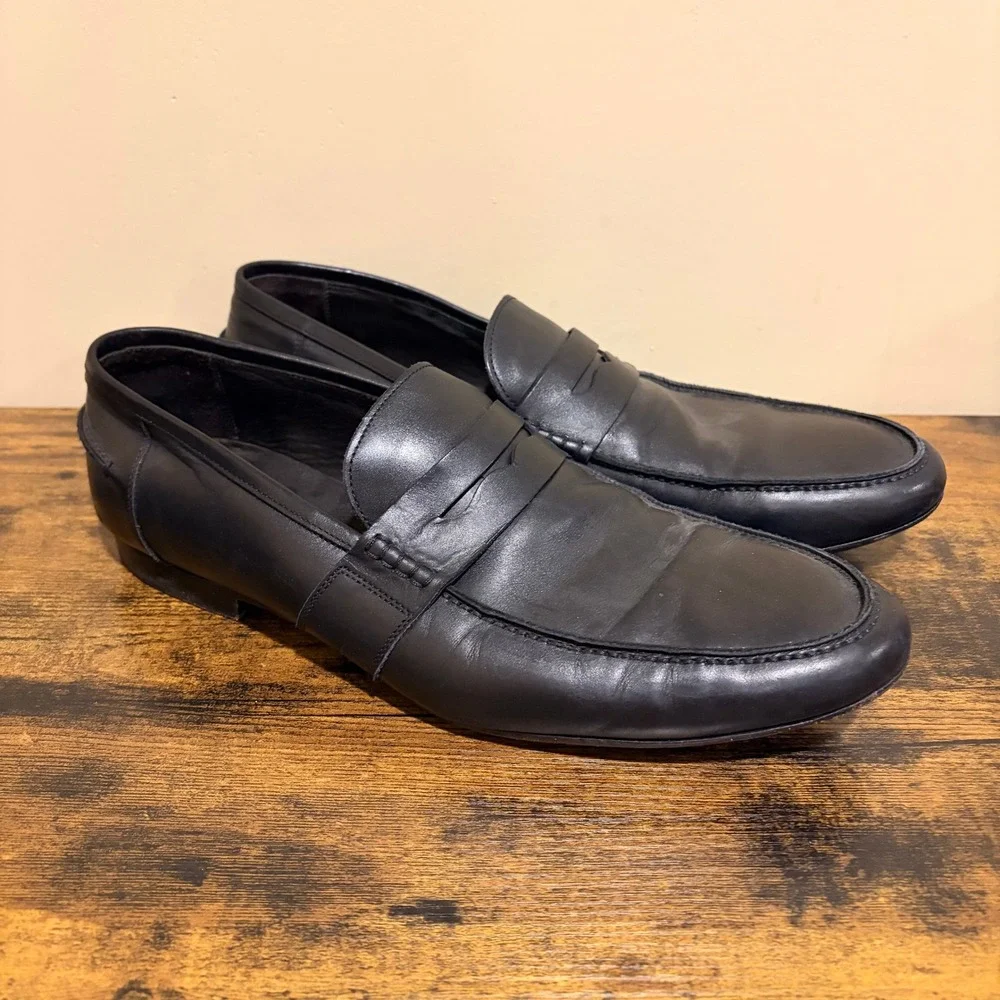 M.Gemi Mens Black Leather Penny Loafers Made in Italy Size 45 9861